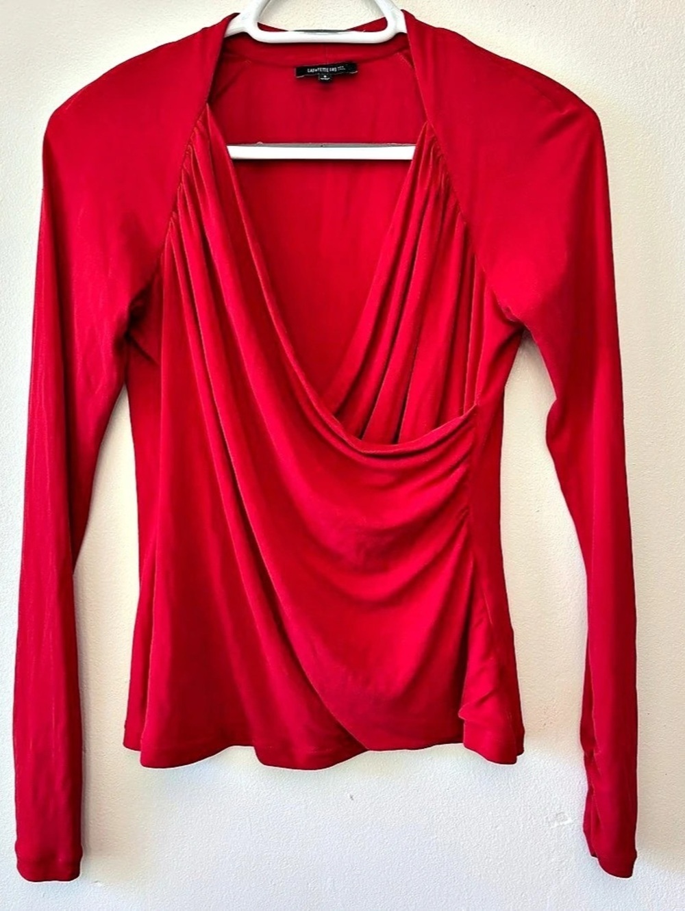 Lafayette 148 New York Red 100% Silk Draped Cowl Neck Top Size S